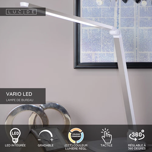 Lucide VARIO LED - Lampe de bureau - LED Dim. - CCT - 1x8W 2700K/6500K - Blanc - USP